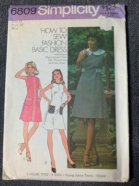 Simplicity Misses Dress 70's Sewing Pattern Size 12 6809 Uncut